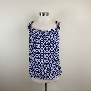 Rafaella Navy Blue White Geometric Blouse Top Women Size Medium Lightweight